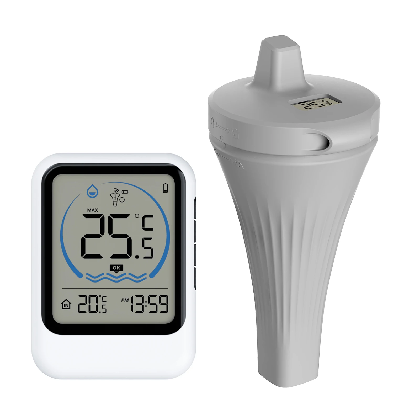 Thermomètre de piscine sans fil, capteur de température pour aquarium, baignoire, piscine avec enregistrement du Format de 12/24 heures