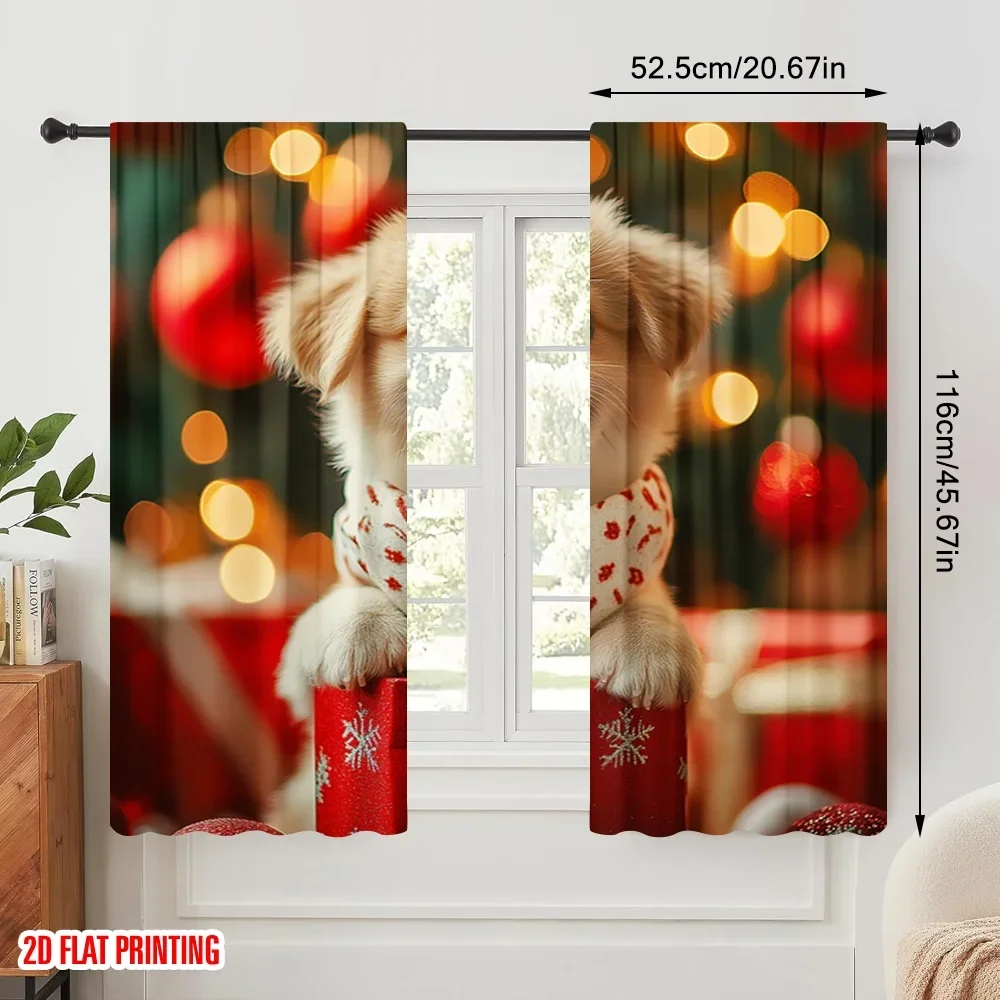 2pcs,2D plane printing Curtains Roller Blinds Cute Puppy Christmas Gifts Polyester Fabric (without rod) Versatile All Use for