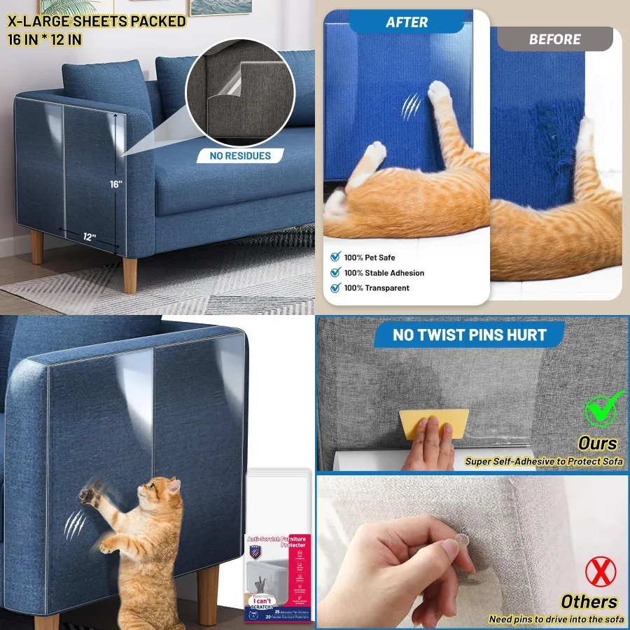 

20-Pack Single-Side Couch Protector for Cat Scratching Prevention - Strong Adhesive Anti-Scratch Furniture Guard Ideal for Livi