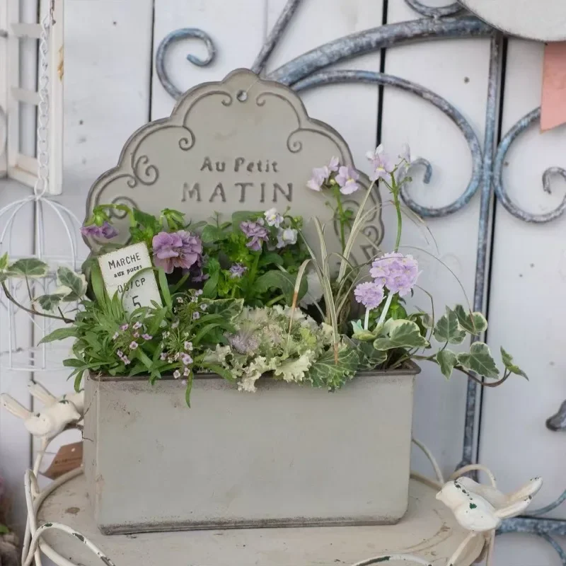 Vintage Worn Out Ironwork Flower Pot Wall Mounted Home Balcony Decoration Horticulture Courtyard Succulent Plant Cultivation Tub