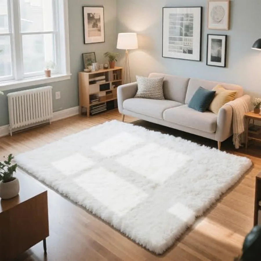 

Fluffy Rug Shaggy Area Rug White 4x6 Area Rugs for Bedroom Small Bedside Rug Soft Fluffy Shaggy Entryway Throw Rugs for Living
