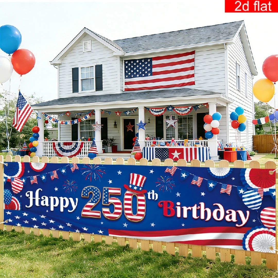 Usa 250th Anniversary Banner Large Patriotic Decorations Banner America 250 Years Yard Sign Vibrant 4th Of July Party Banner