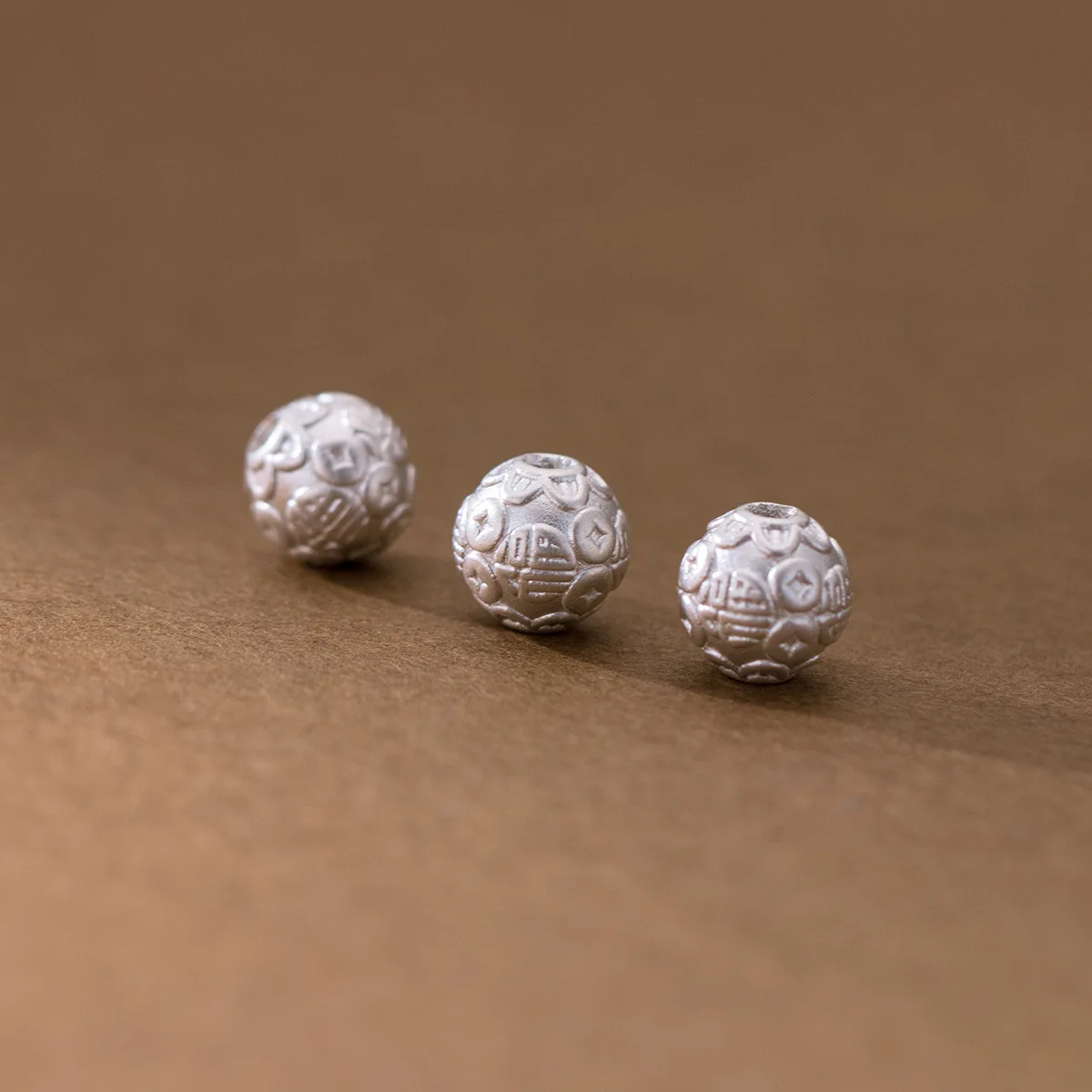 1pc/lot 999 Pure Silver Chinese Good Luck Pattern Loose Beads 8.5mm Handmade Lucky Silver Beads Spacer DIY Fine Jewelry Making