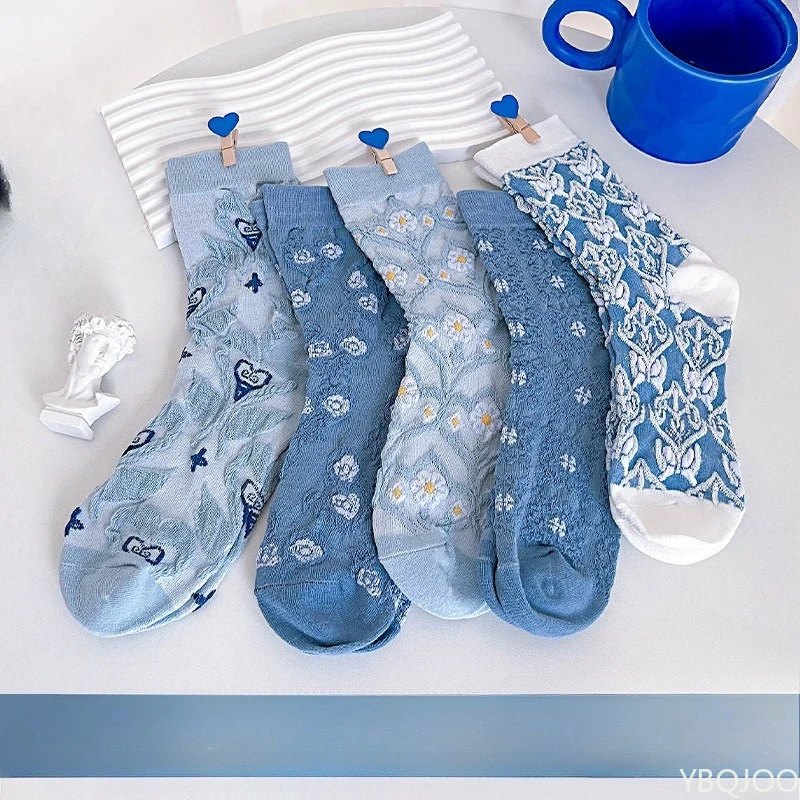 

5 pairs Women Socks Autumn Winter Retro Ethnic Socks Warm Soft Comfortable Fashionable versatile Women Middle Socks