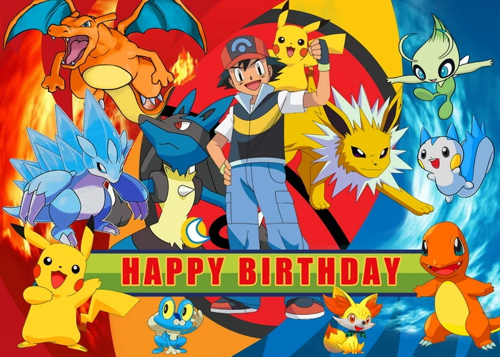 Happy Birthday Party Pokemon Backdrop Decoration Kids Boy Baby Shower Pikachu Anime Photography Background Banner Vinyl Poster