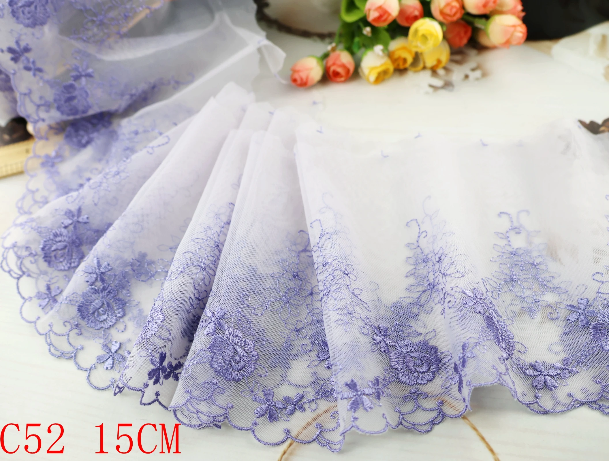 Lot de 1 Yards de fleurs brodées délicates, rose/violet/rouge/blanc/noir, garniture en dentelle de tulle, bricolage/couture/mariage, décor de coupe, vente en gros