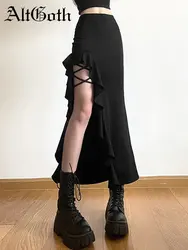 AltGoth Coquette Mall Goth Skirt Women Streetwear Grunge High Waist Irregulr Split Skirt Vintage Emo Alternative Indie Clothes