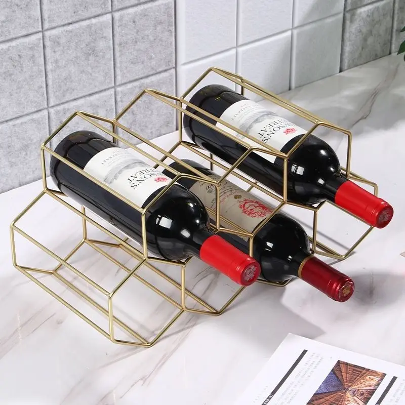 Modern Metal Honeycomb Wine Rack Wine Bottle Storage Beehive Tabletop Wine Rack Hexagon 9 Bottle Wine Holder Display