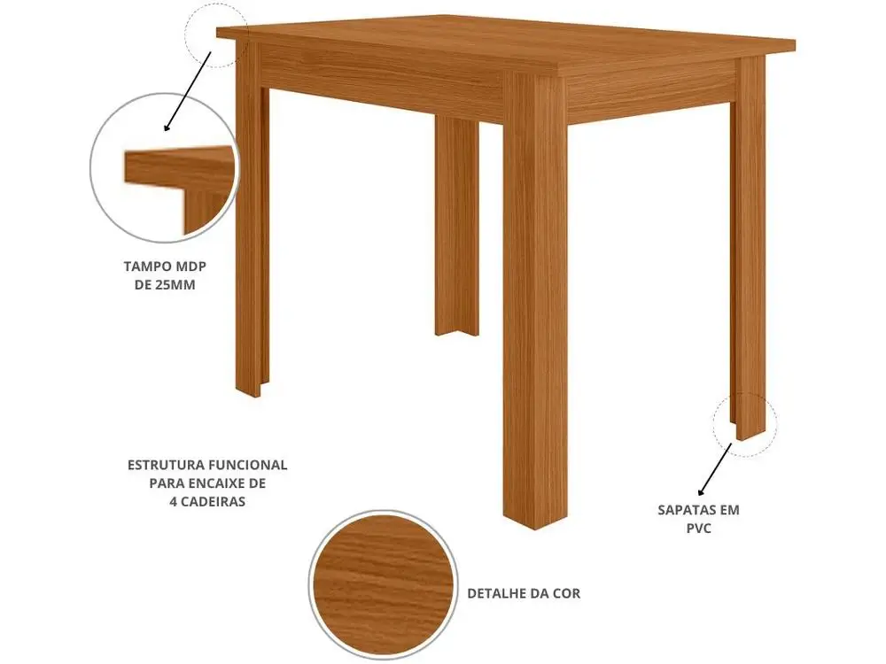 Mesa de Cozinha 4 Cadeiras Retangular Bellagio Poliman Móveis