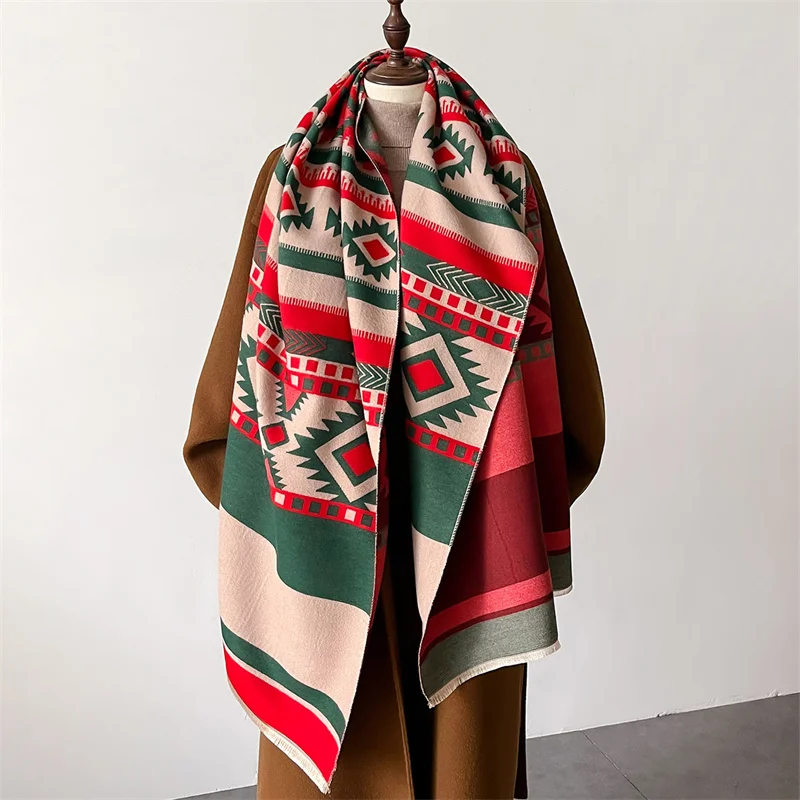 New Shawl Warm Winter Scarf Hijab Women Print Plaid Cashmere Pashmina Thick Wrap Head Neck Foulard Luxury 2024 Blanket Echarpe