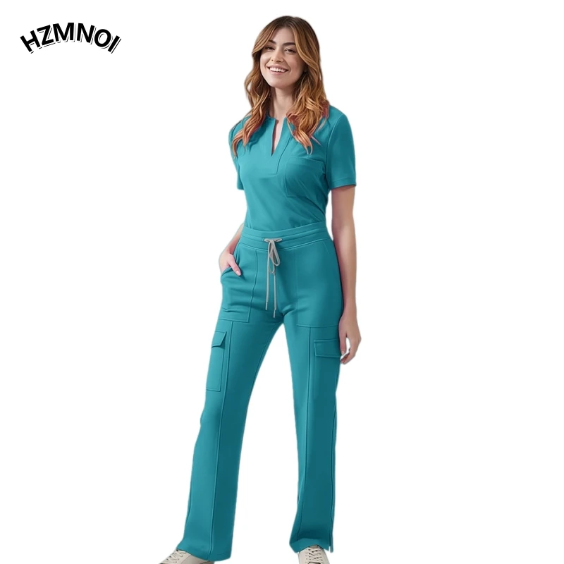 Women's V-neck Casual Hand Washing Suit Summer Thin Design Comfortable Skin Friendly Quick Drying Postpartum Care Work Suit