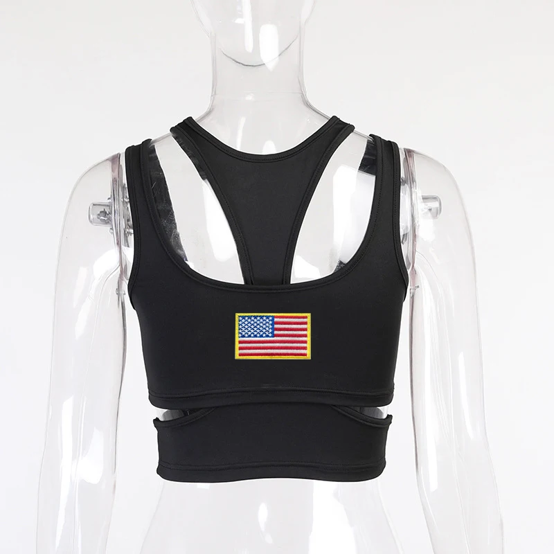 

Best-selling Women's Y2K Aesthetic Vest-patriotic Flag Embroidered Short Navel Shirt Summer Black Street Sexy Tights Top