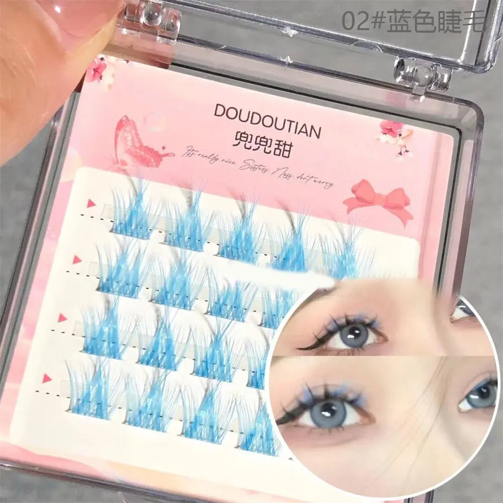 Słodkie fantazyjne różowe i niebieskie sztuczne rzęsy Naturalne grube pojedyncze klastry rzęs Hot Girl Style Cos Narzędzia do makijażu rzęs