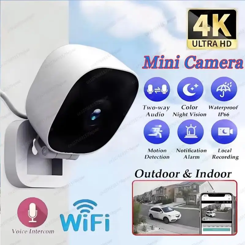 New HD 4K Mini Security Camera Ip65 Waterproof Full Color Night Vision Motion Detect Surveillance Wifi Monitor & 2 Way Audio
