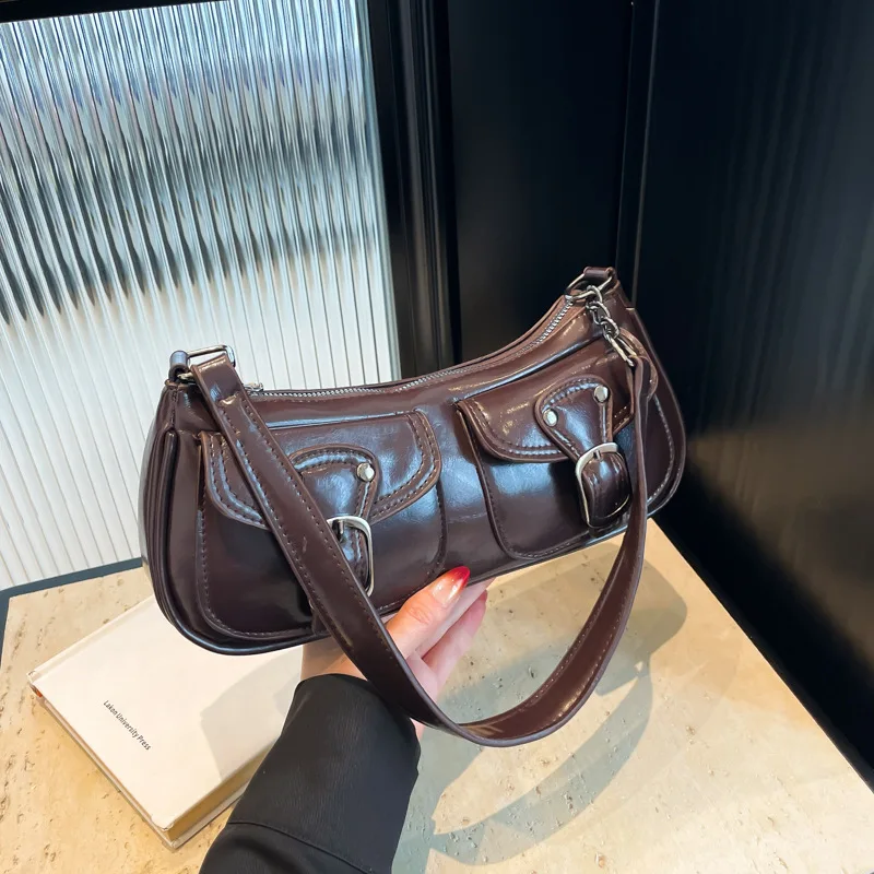 

Pu Leather Underarm Bag for Women 2025 New Korean Fashion Female Shoulder Crossbody Bag High Quality Solid Color Baguette Bag
