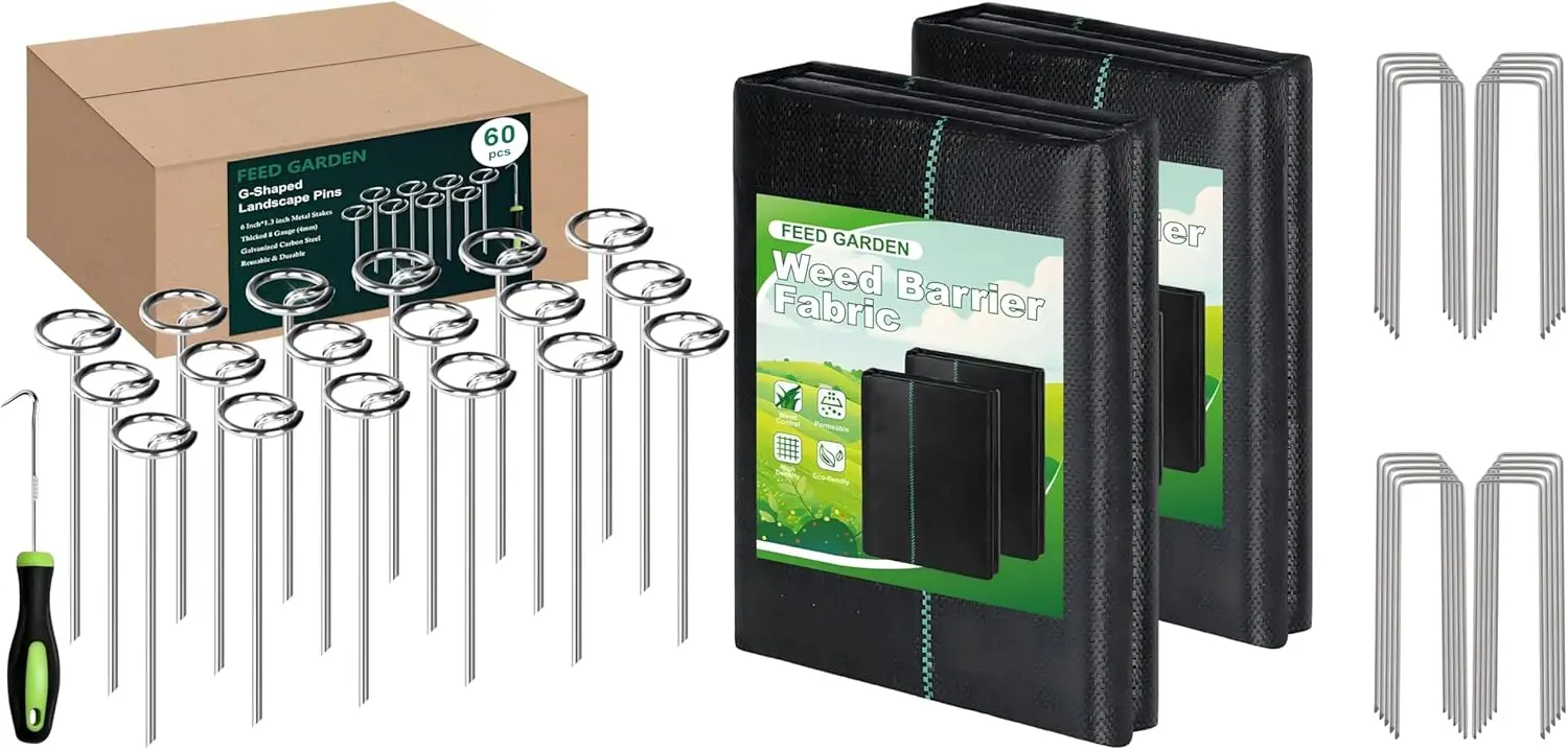 

60 Pack Landscape Staples and Weed Barrier Bundle