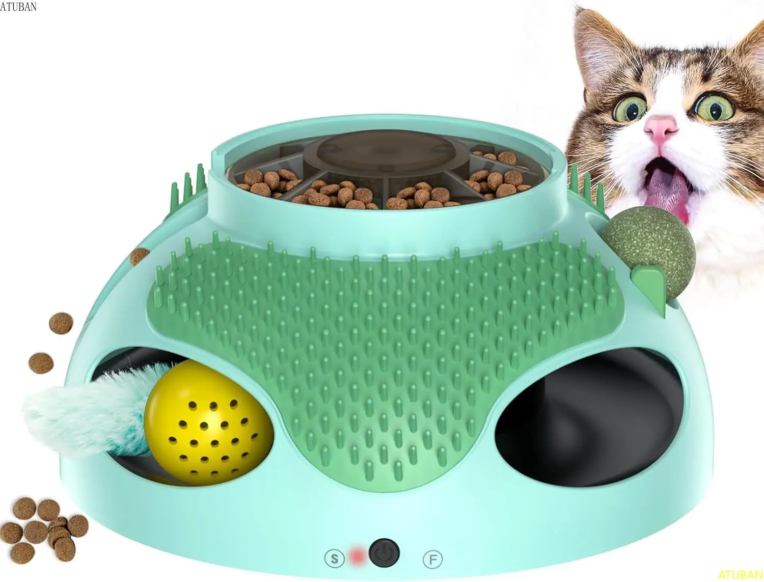 

ATUBAN Cat Toys 5 in 1 Automatic Interactive Kitten Toy,Catnip Toy,Cat Toy Balls,Ambush Feather Electronic Cat Toy,Cat Groomer