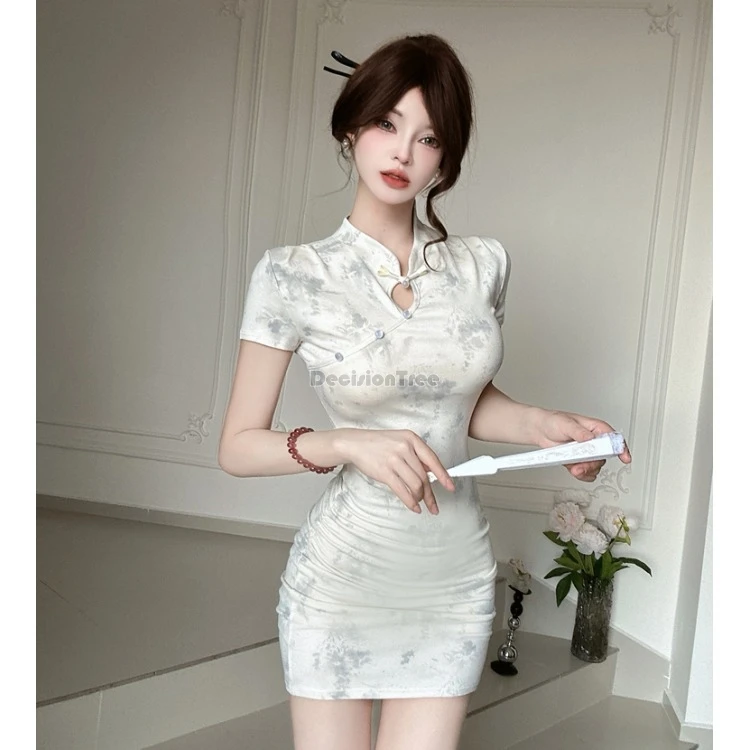 

Лето 2021, новое китайское ретро-модное стильное улучшенное платье Cheongsam с принтом, короткое утягивающее сексуальное женское платье Ципао с короткими рукавами t001