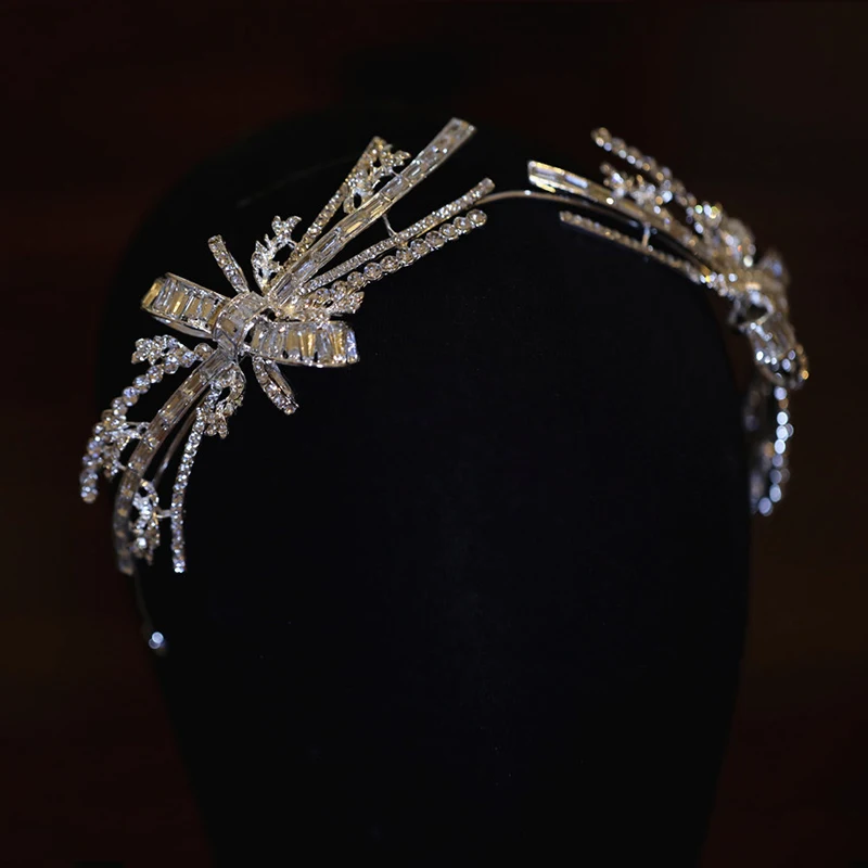 Baroque Crystal Bowknot Crown Bridal Headpiece Silver Color Rhinestone Diadem Queen Princess Tiaras Wedding Hair Jewelry