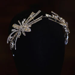 Baroque Crystal Bowknot Crown Bridal Headpiece Silver Color Rhinestone Diadem Queen Princess Tiaras Wedding Hair Jewelry