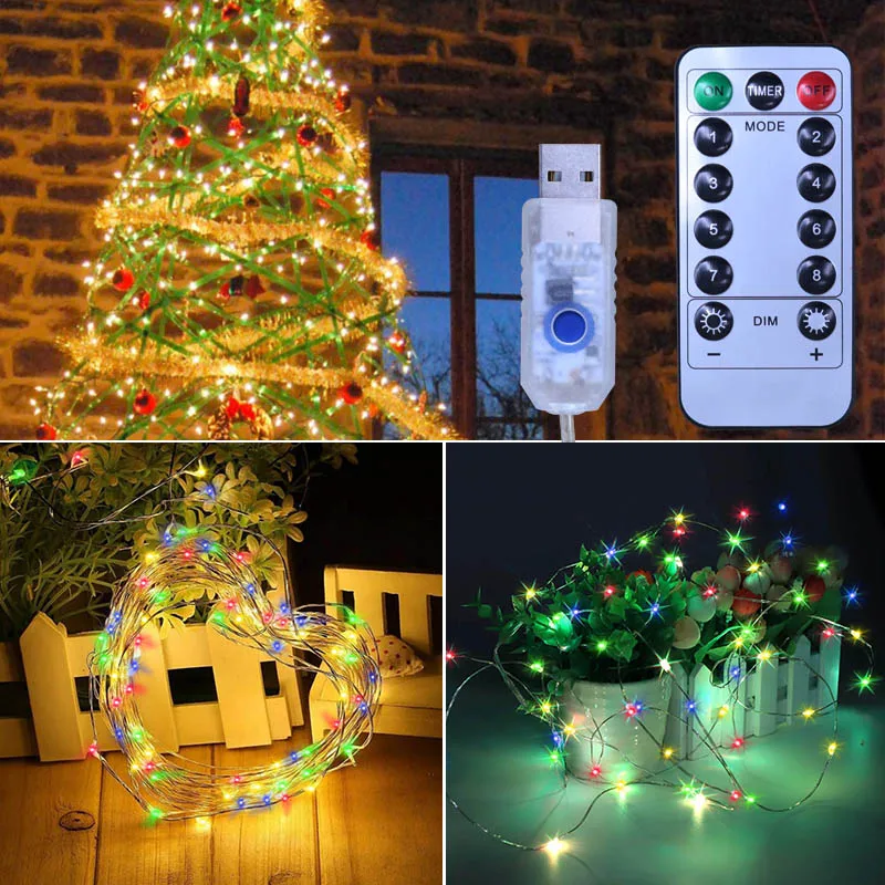 USB LED String Light Copper Wire Garland Light 8 Modes Remote Control Waterproof Fairy Lights Party Christmas Wedding Decoration