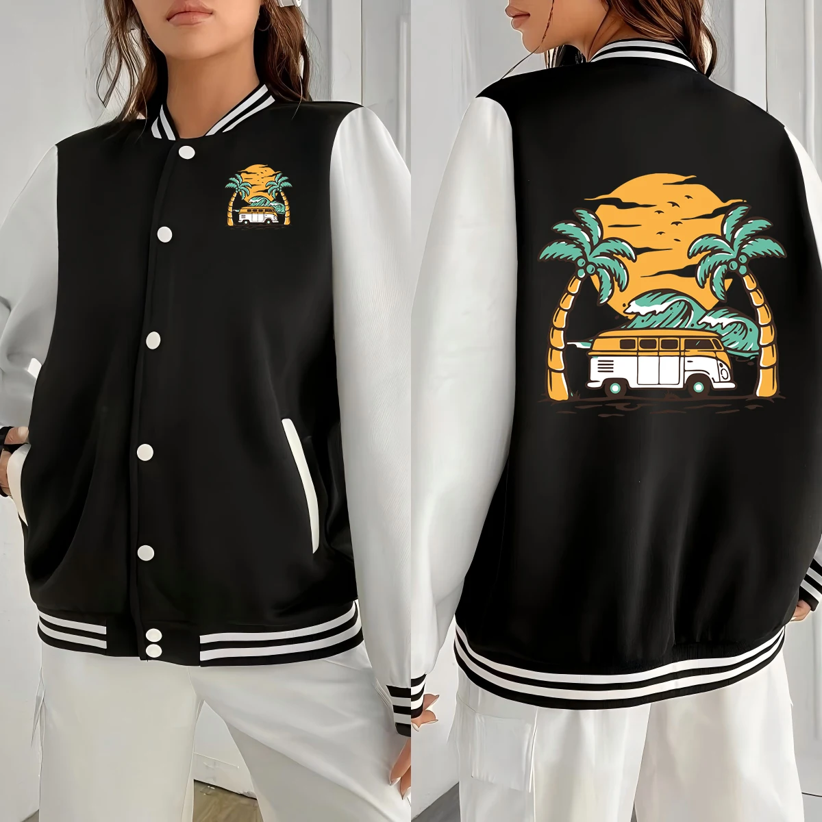 

Женская куртка Self Driving Trip By The Seaside Design, повседневная удобная уличная модная верхняя одежда, свободная бейсбольная куртка на пуговицах