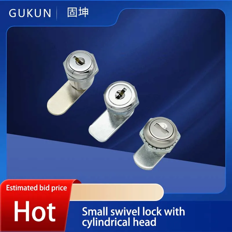 Small circular lock with cylindrical head and small rotary tongue for industrial use