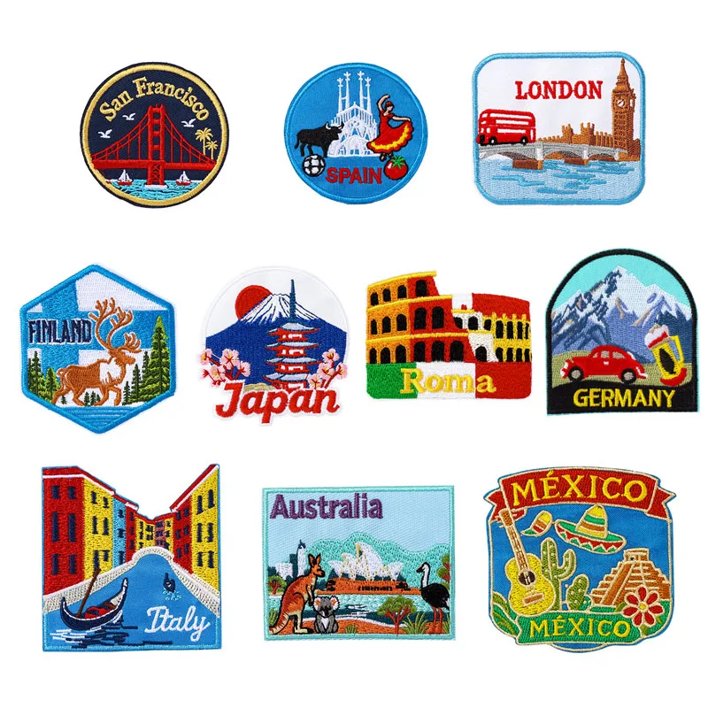 Parches Bordados Termoadhesivos de Lugares Emblemáticos de Ciudades y Países del Mundo, Japón, para Camisetas, Gorras, Mochilas, Ropa, Apliques, Adhesivos DIY