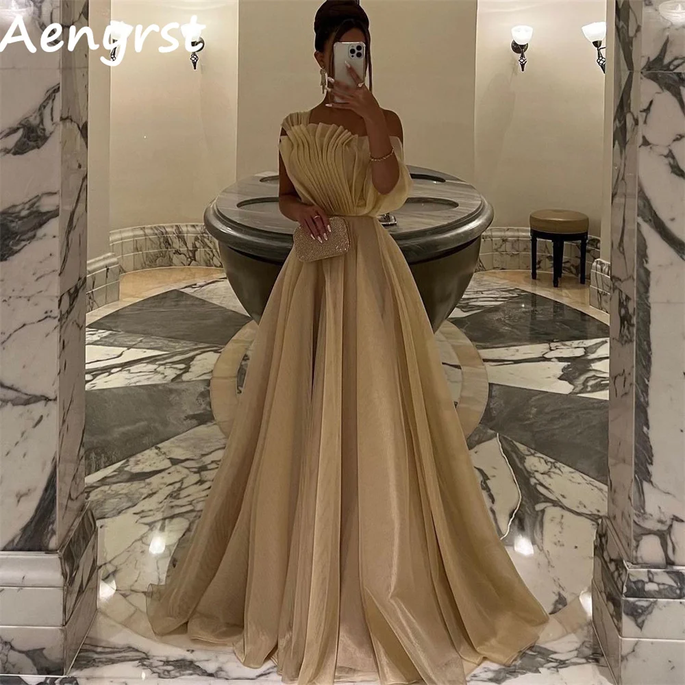 

Aenyrst Champagne Scalloped A Line Evening Dresses Off The Shoulder Tulle Prom Dress Floor Length Dinner Party Gowns Women 2024