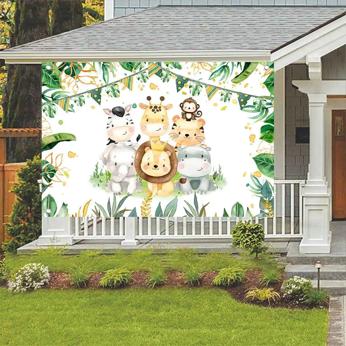 خلفية حيوانات الغابة ، ديكور حفلات سفاري واحد بري ، زينة عيد ميلاد ، استحمام الطفل ، صبي ، فتاة ، عيد ميلاد الأول