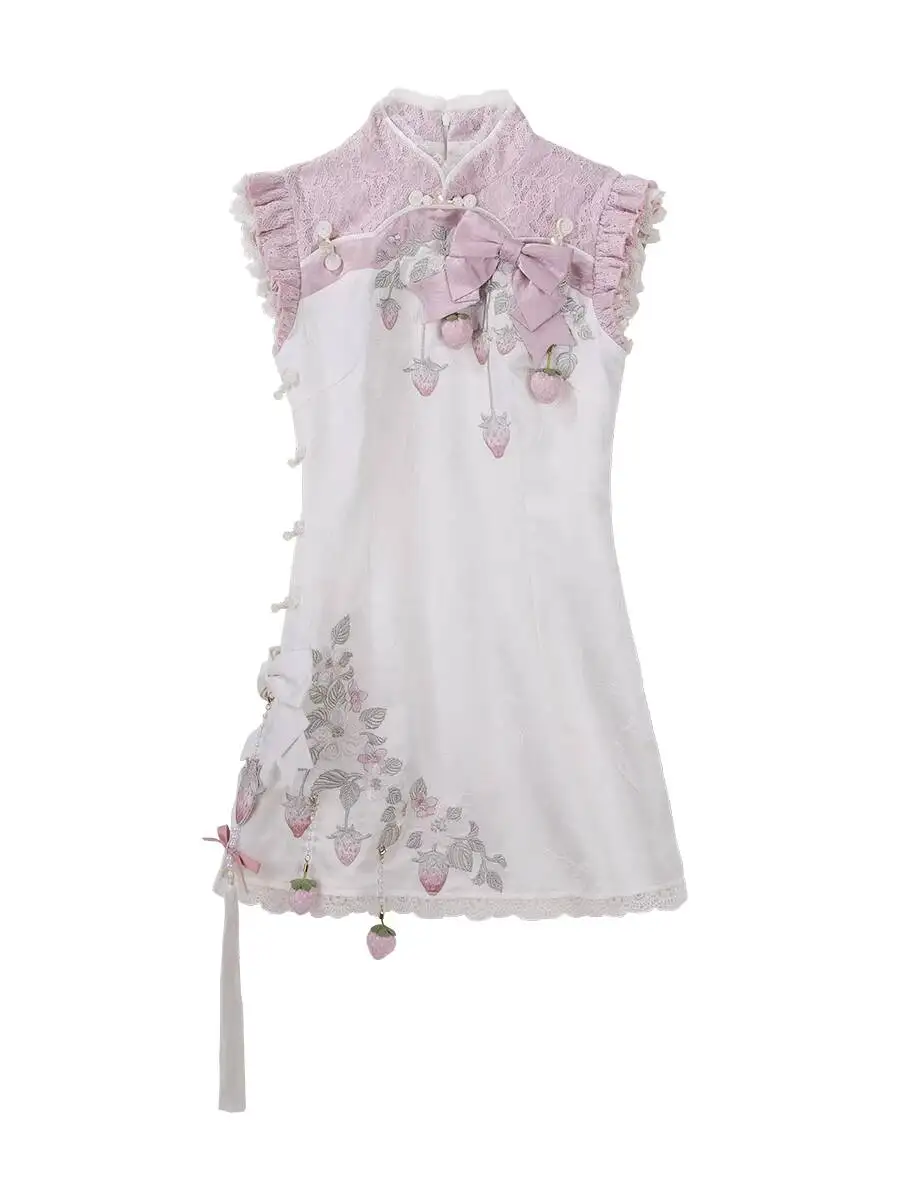 

New Strawberry Sweet Series Lolita Chinese Style Lolita Improve Cheongsam Dress Fiesta Carnival Halloween Cos Cosplay