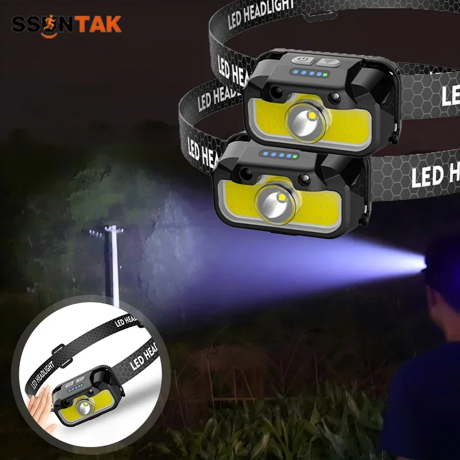 SSUNTAK Motion Sensor LED Headlamp-7 Modes,Waterproof,60° Adjustable,Long-Lasting Headlight for Outdoor Camping,Fish,Hike,Climb