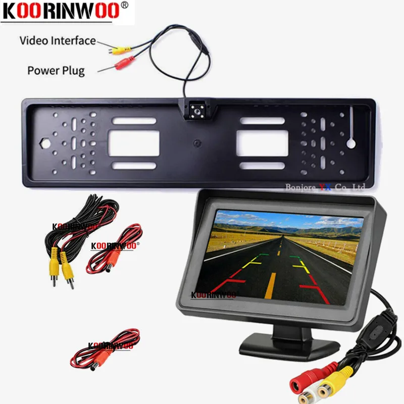 

Parking 4.3" Portable Monitor System Car HD European License Plate Frame Rear View Camera With 4 LED Light Back Cam Night Vision