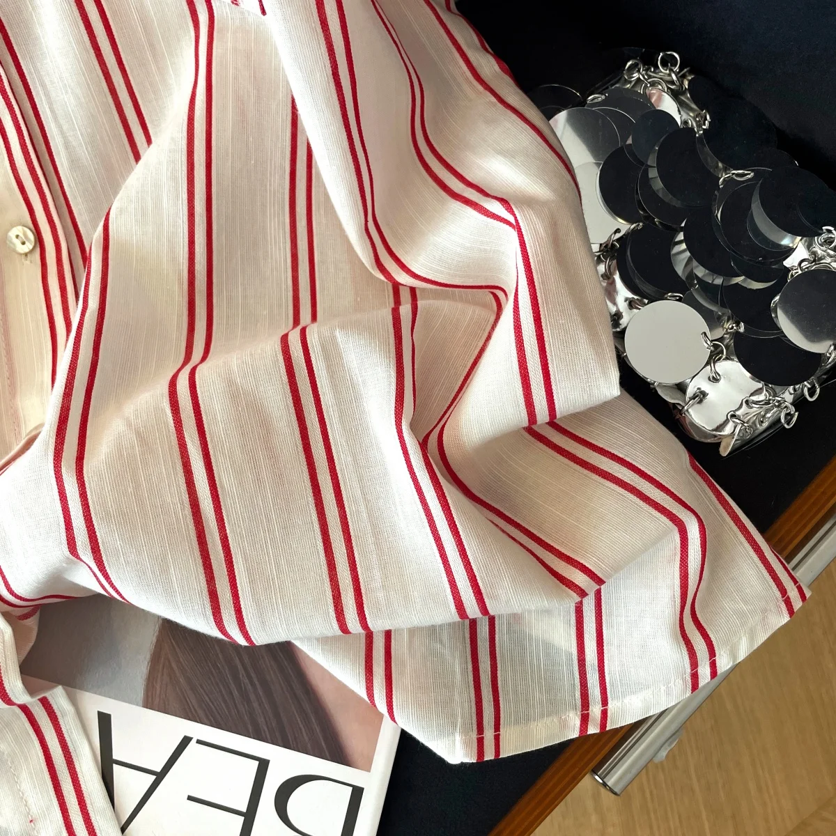 ฤดูร้อนสไตล์คลาสสิกลายเสื้อโปโลคอเสื้อใหม่ผู้หญิงหลวมแขนสั้นเดี่ยว Breasted เสื้อ Casual Office Lady เสื้อผ้า