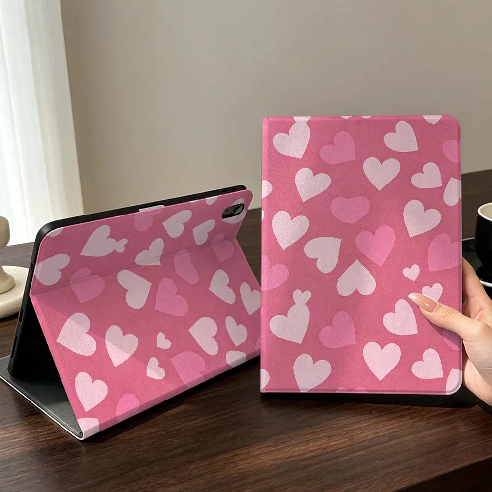 Pink Love Heart Pattern For iPad Mini Pro Air 5 6 7 8 9 11 9.7 7.9 10.9 13 12.9 inch Folding Automatic Sleep/Make Tablet Case