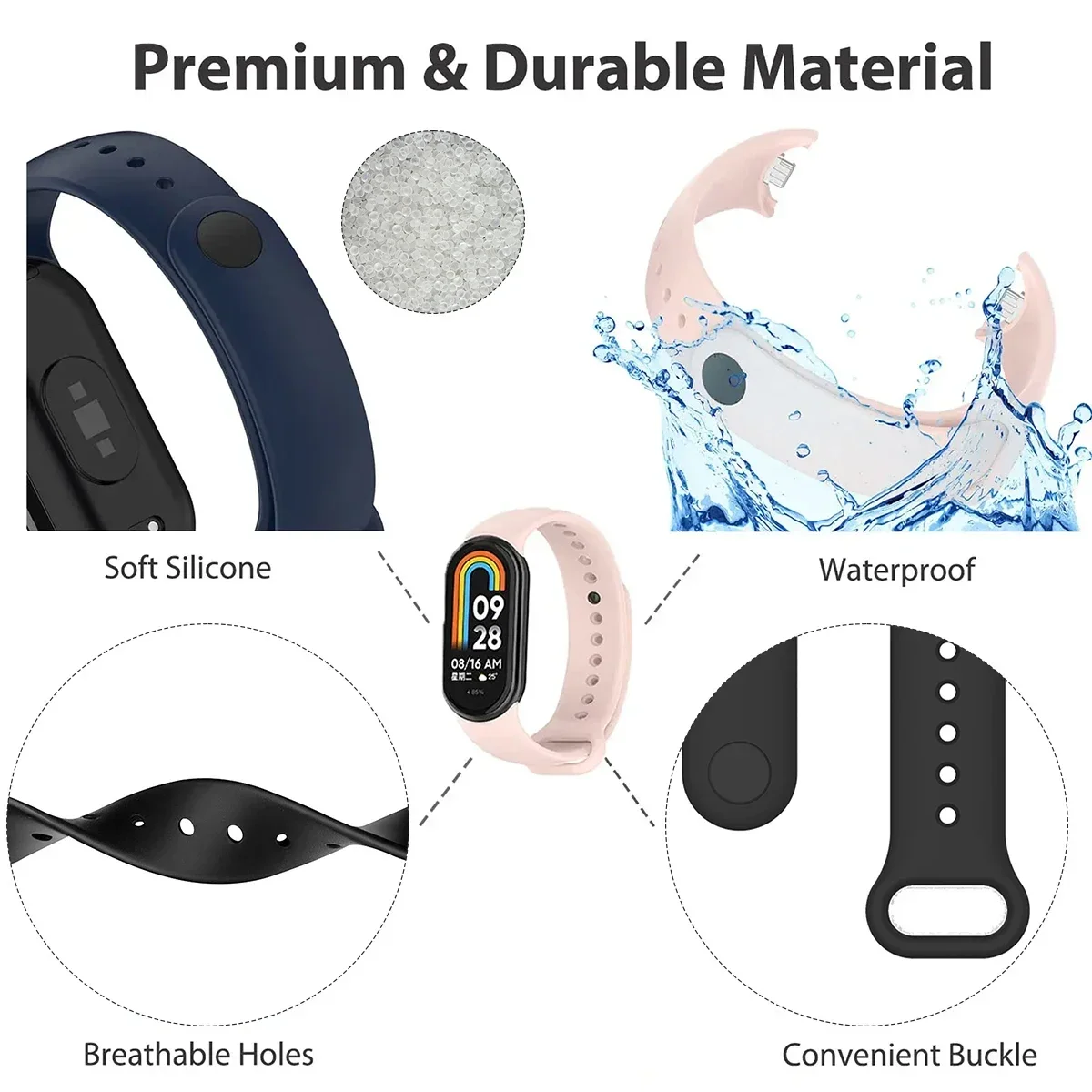 حزام لشاومي Mi Band 8/8 NFC سوار سيليكون المعصم Miband 8 NFC استبدال pulsera correa الرياضة حزام ل Mi Band 8
