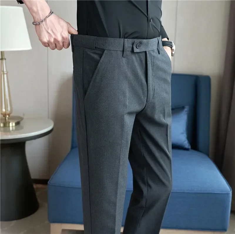 Men Suit Pant Plus Size 40 38 2024 Autumn Solid Elastic Waist Dress Pants Men Slim Business Office Social Ankle Length Trousers