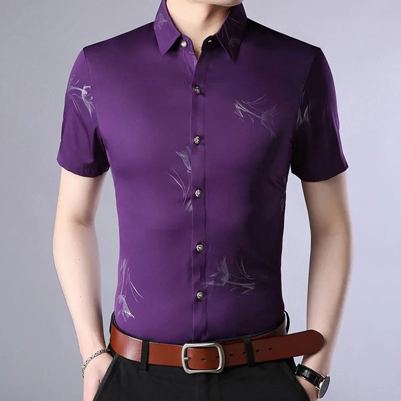 Camisa xadrez de manga curta masculina estampada, roupa masculina, camisa casual com botão gola polo, tendência do escritório de negócios, moda