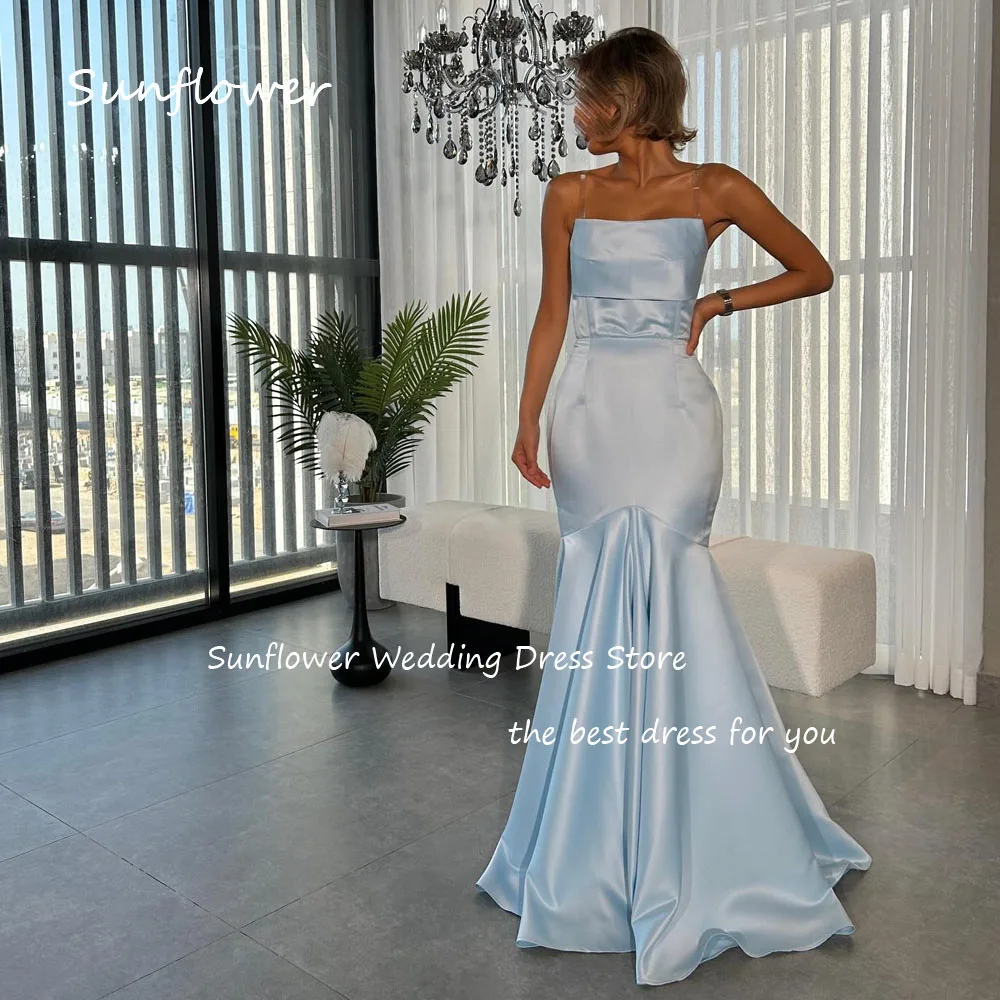 Sunflower Baby Blue Strapless Satin Mermaid 2024 Slim Backless Sleeveless Ocassion Gown Floor-Length Formal Evening Dress