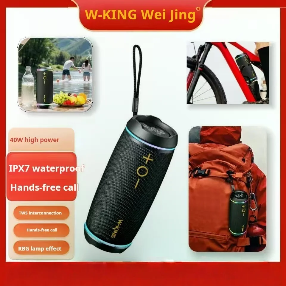 W-King D220 40W Portable Bluetooth 5.4 Speaker Waterproof Outdoor TWS Subwoofer HiFi Stereo Sound Box RGB Light FM Radio TF Card
