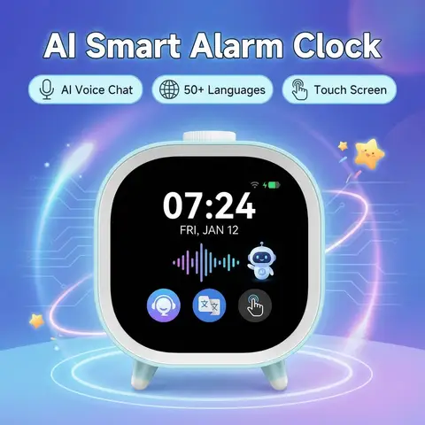 AI Voice Smart Alarm Clock WiFi AI Assistant LED Voice Control Bedside Clock Temp Humidity Night Light Home Decor Rechargeable D