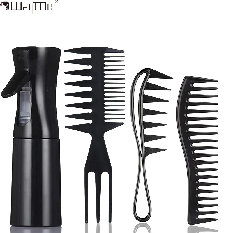 4Pcs Professional Hairdressing Styling Tool Hair Comb Set Refillable Spray Bottle Detangling Sectioning Comb for Salon Home Use