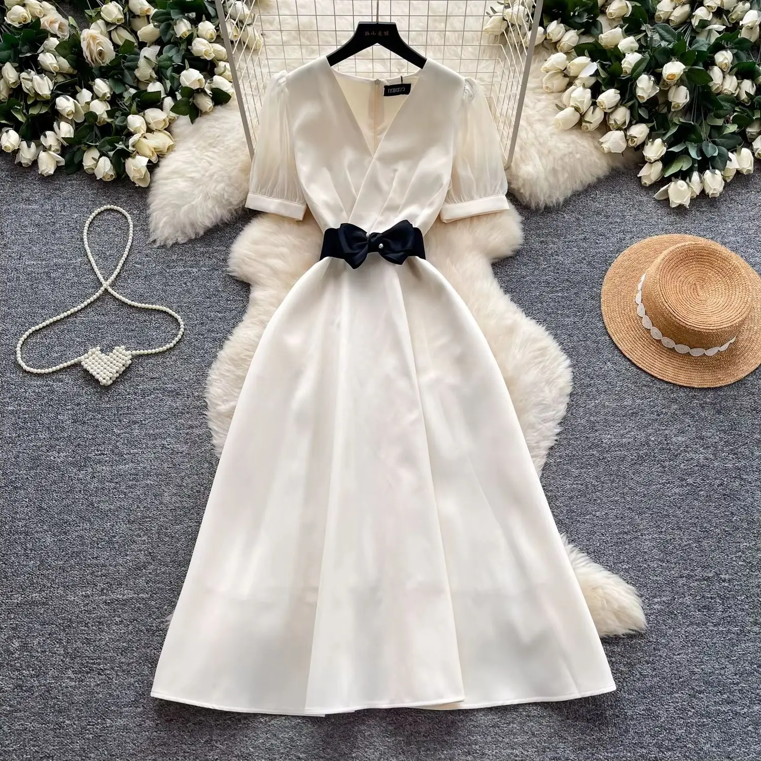 

Elegant Satin A-Line Prom Party Dress Luxury French Fashion Vintage Evening Formal Women's Clothing