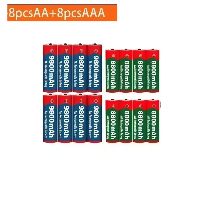 1.5V Rechargeable Battery, AAA 8800Mah+AA 9800 Mah Alkaline Technology, Suitable for Remote Control,shaver and EU Charge