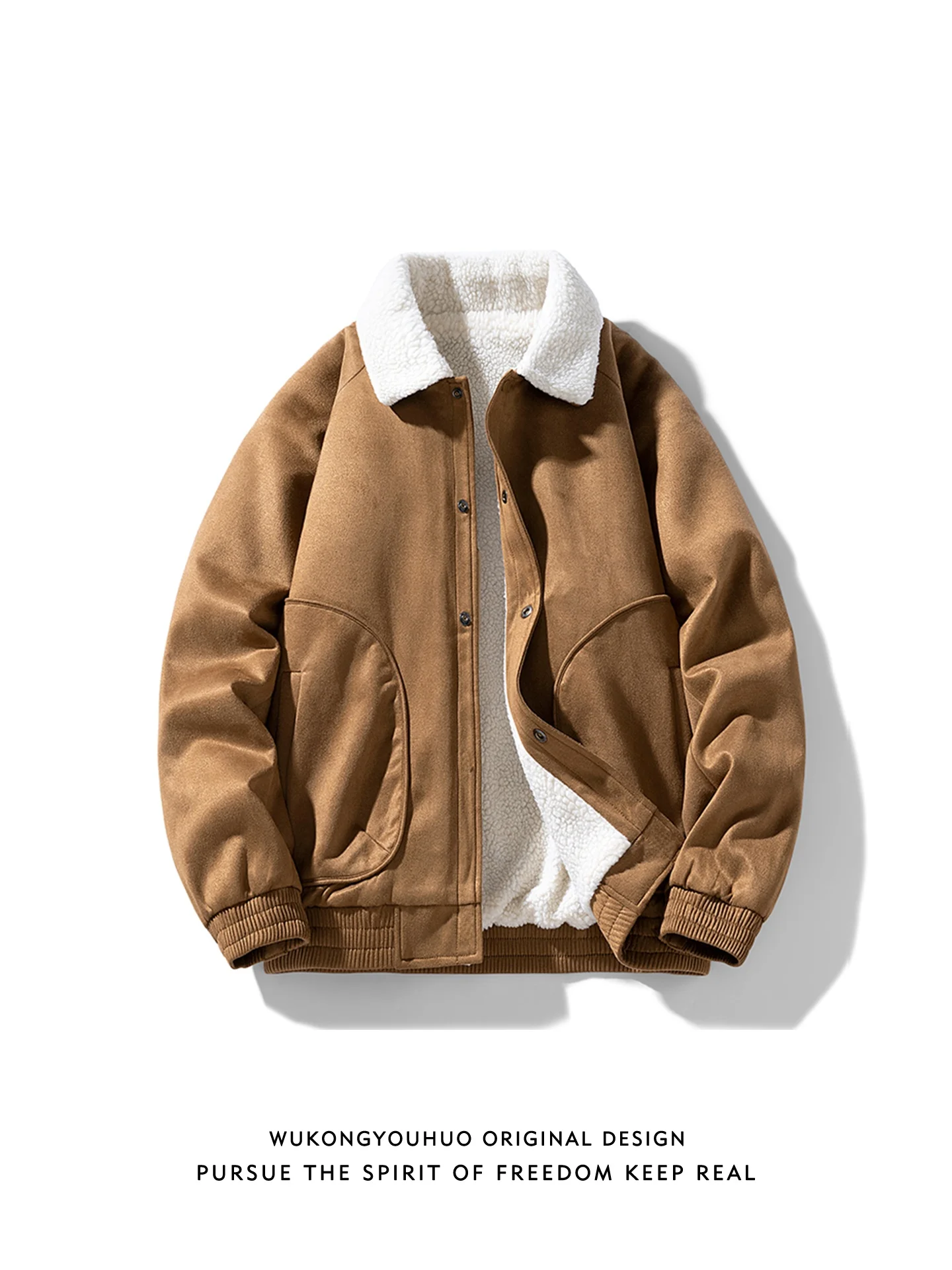 

Мужская утепленная куртка из овечьего флиса: теплая, свободного кроя, в стиле ретро, на флисовой подкладке, для повседневной носки, зимняя верхняя одежда