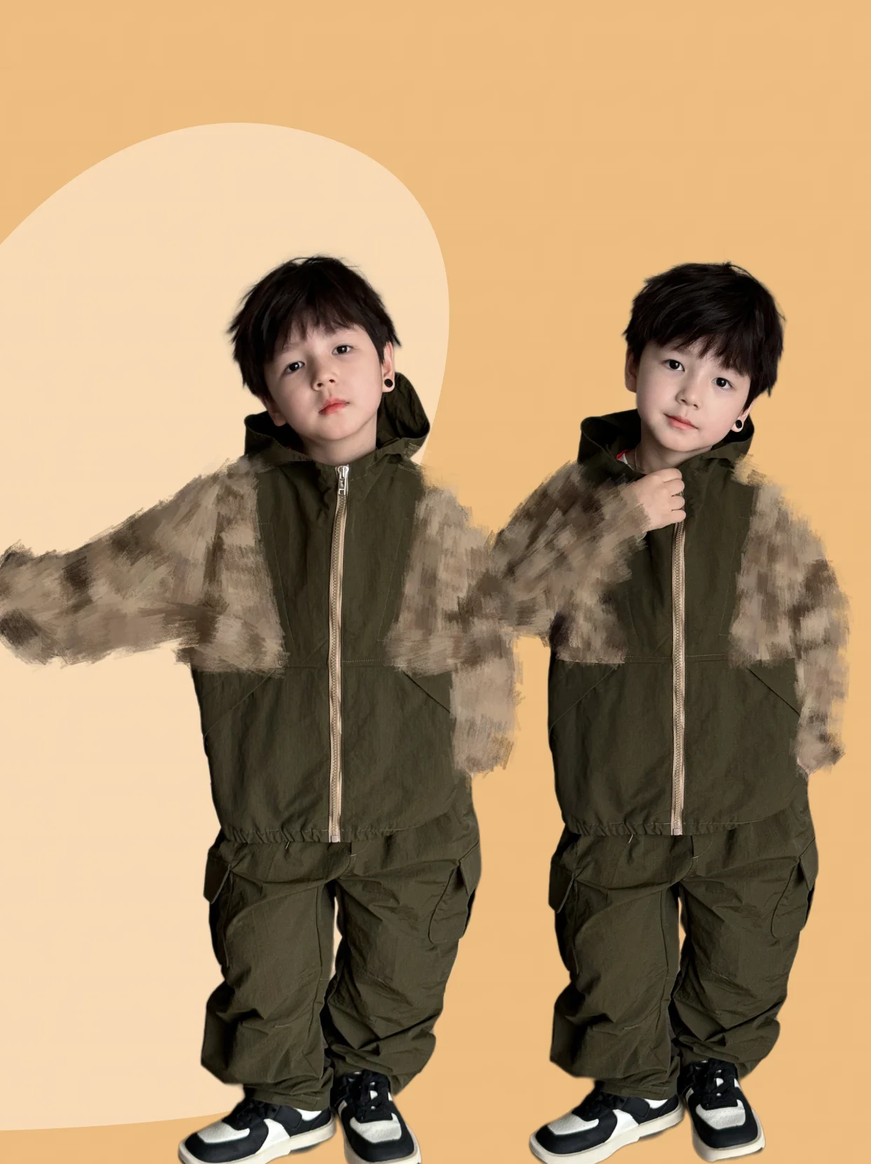 

24 Guc Style Spring And Summer Army Green For Boys Stitching Cargo Pants/Split-Back Hat Zipper Jacket Lab Cici