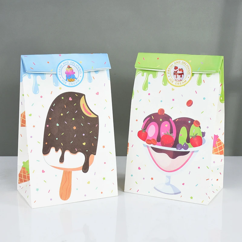 

14pcs Summer Ice Cream Theme Gift Bag Paper Candg Packing Bags With Sticker Baby Shower Birthday Favor Supplies Wedding Decor