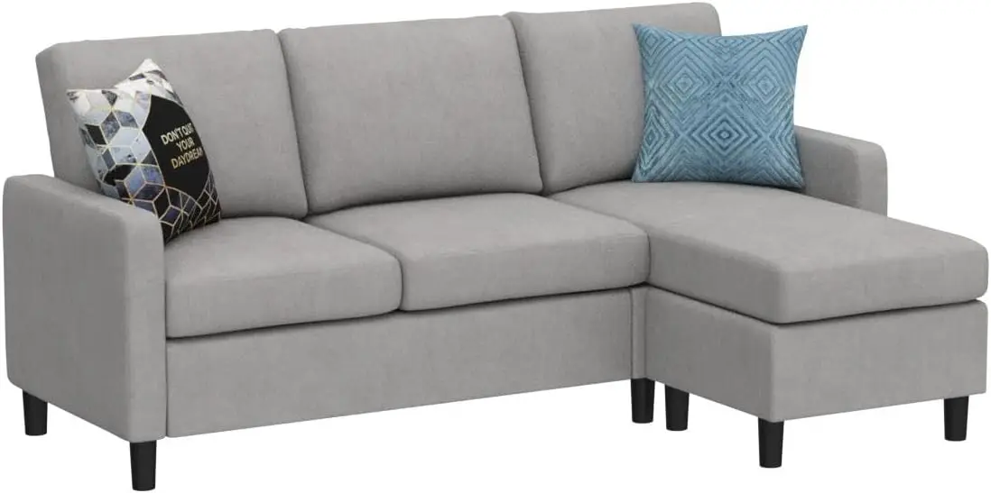 Shintenchi Sectional Sofa, Moderne Linnen L-Vormige Bank 3-zits Sectionele Bank Met Omkeerbare Fauteuil