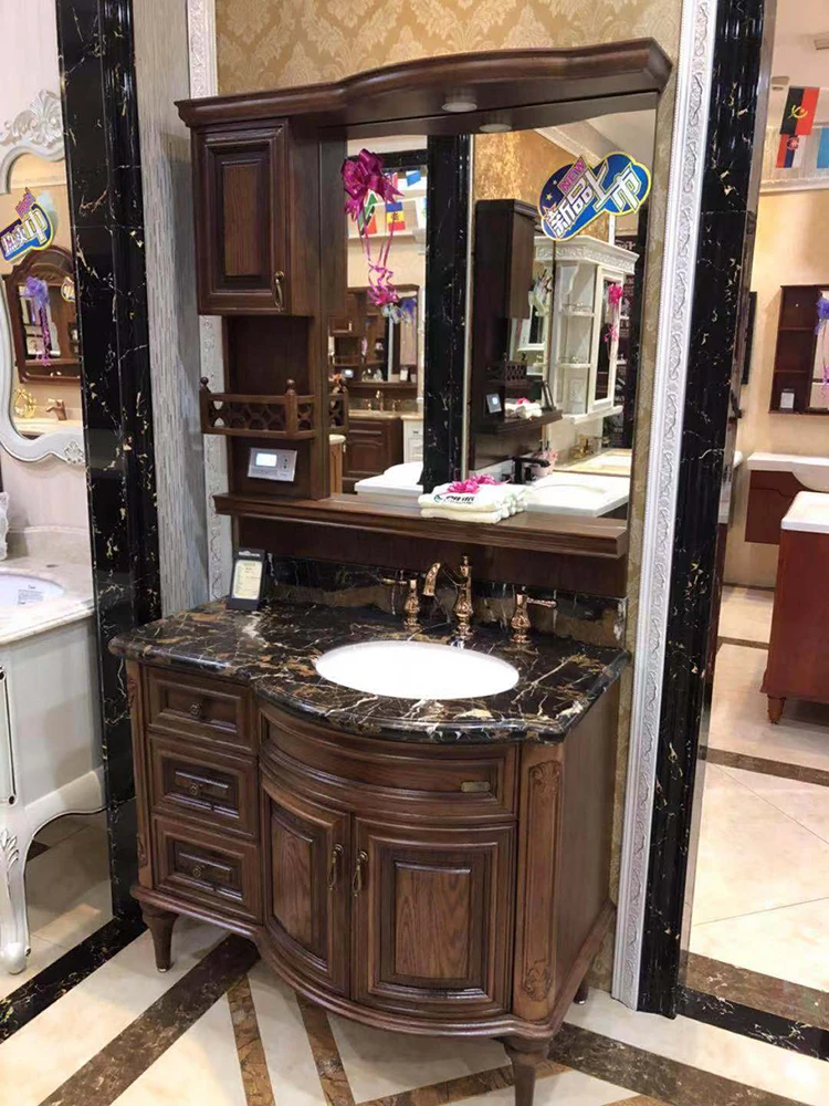 

European bathroom cabinet Red oak toilet American wash table solid wood antique bathroom cabinet wash basin combination