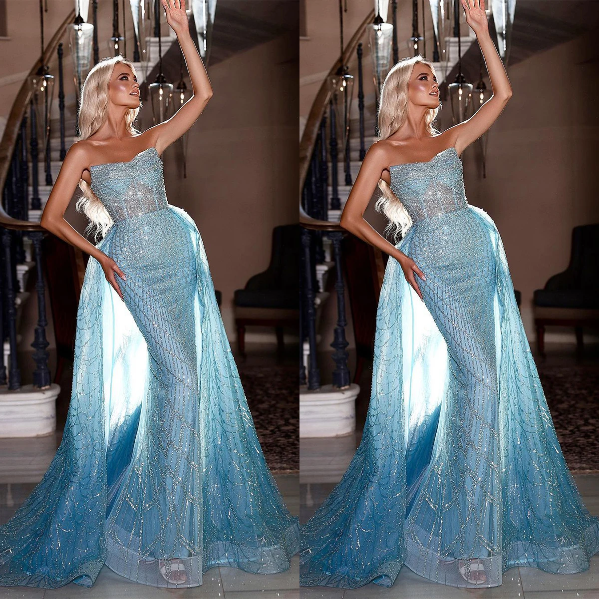 

Роскошные вечерние платья-русалки, фатиновое облегающее платье со съемным шлейфом для выпускного вечера, пошив на заказ